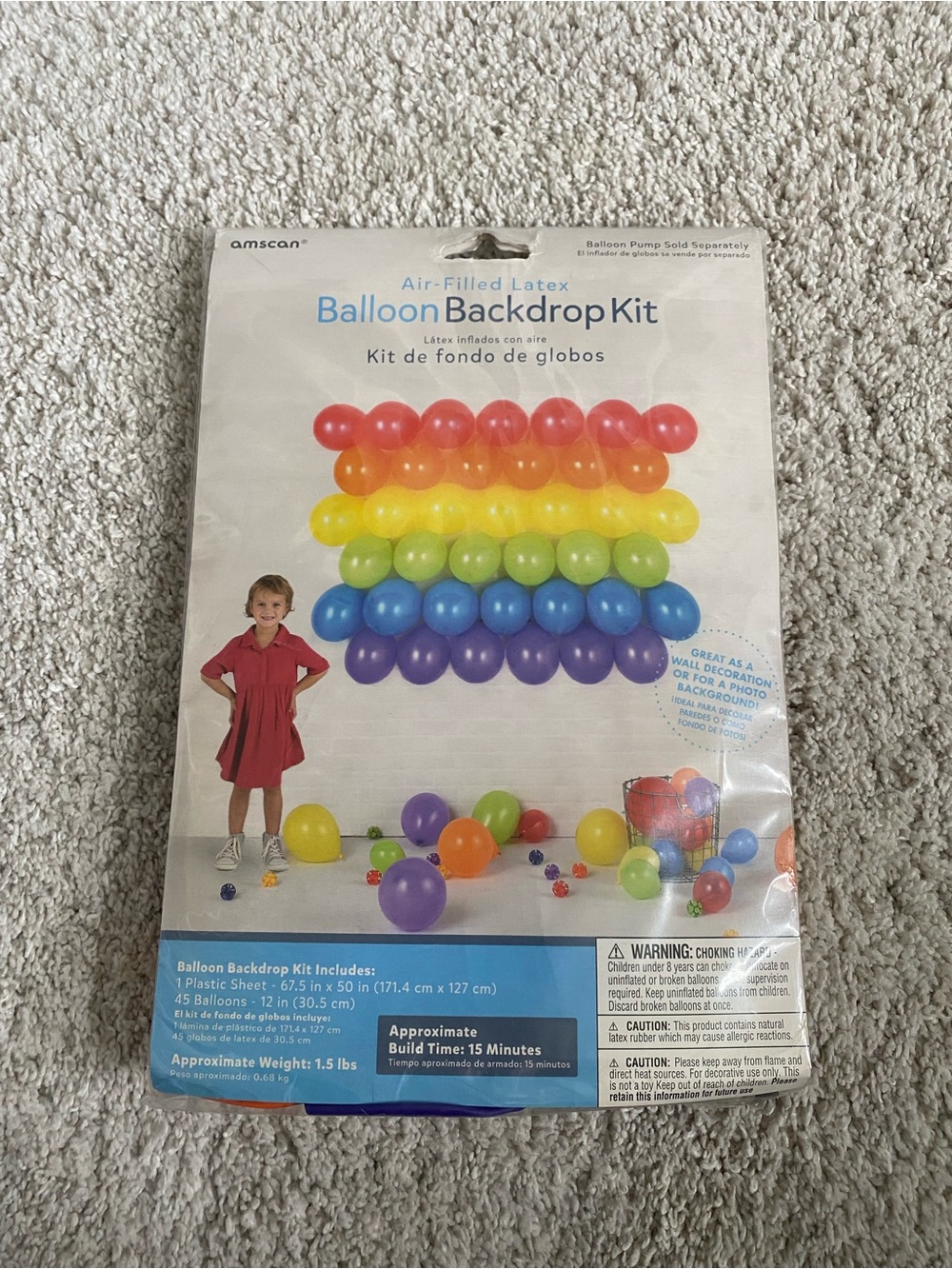 Amscan Rainbow Balloon Backdrop Kit - Red Orange Yellow Green Blue Purple